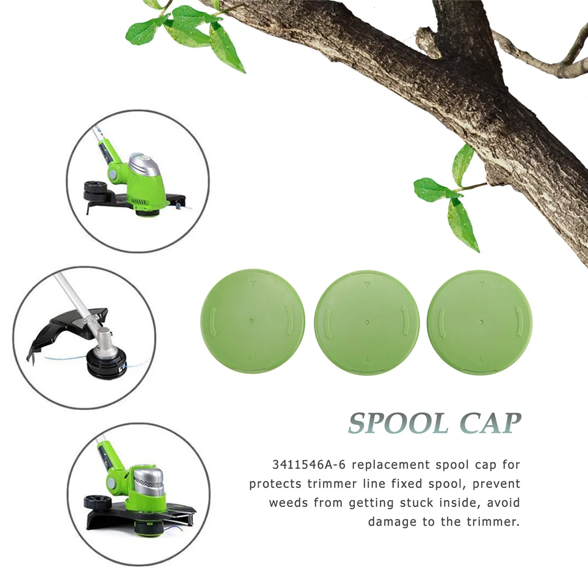 3 упаковки сменных крышек для катушек, детали 3411546 A-6 для Greenworks 21332 21342 24 В, 40 В, 80 В, беспроводной пожиратель сорняков