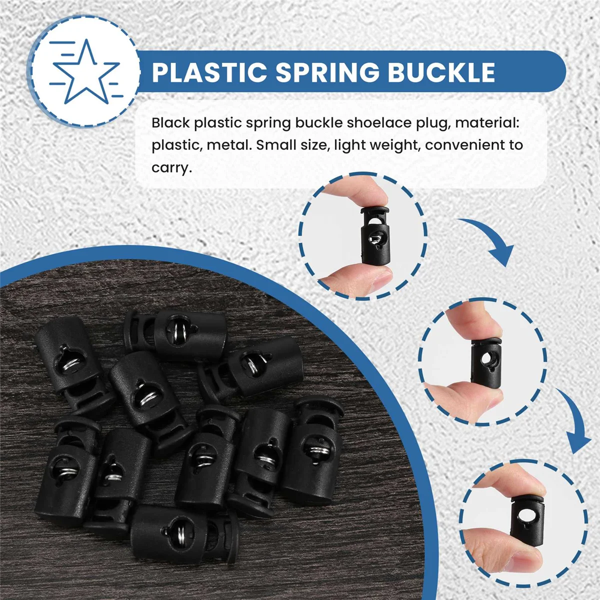 Diameter 8 mm hole, cord cord stopper laces snap hook, black, 10 pcs GSY