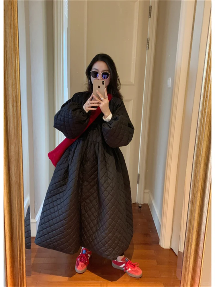 

Женская хлопковая куртка с ромбовидным узором в стиле ретро, уникальный оригинальный дизайн, зимняя модная верхняя одежда, модная верхняя одежда с длинными рукавами и круглым вырезом