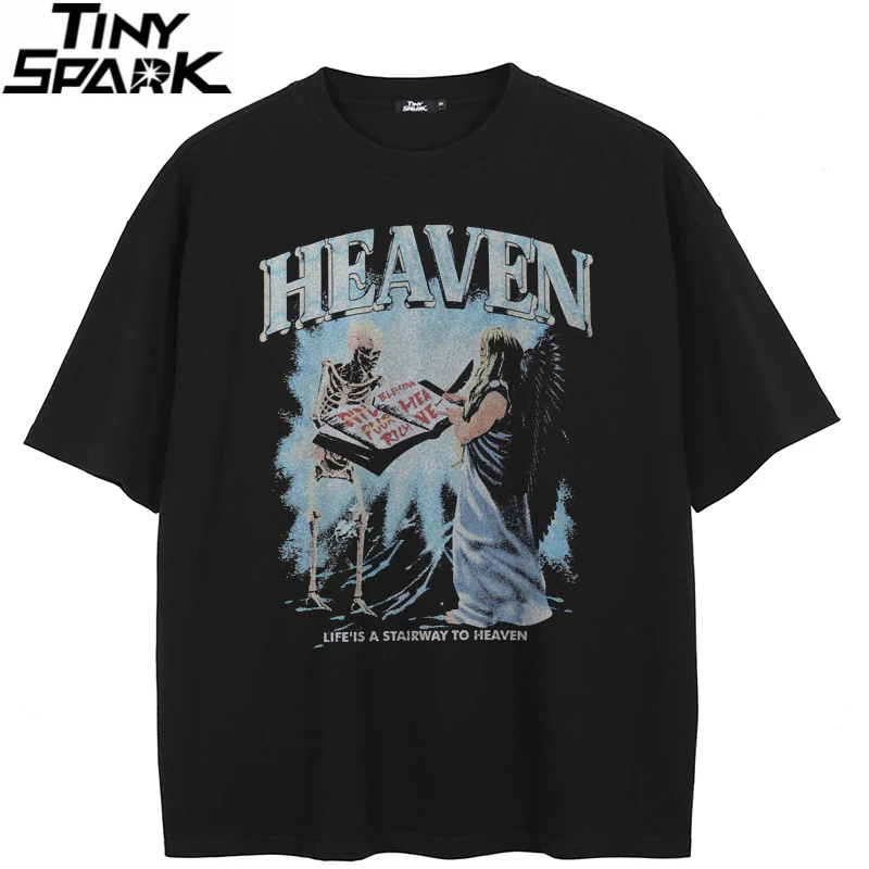 2024 T-Shirt Streetwear Way To Heaven Graphic T Shirt Cotton Hipster Men Tshirt Unisex Tops Tees Black Hip Hop