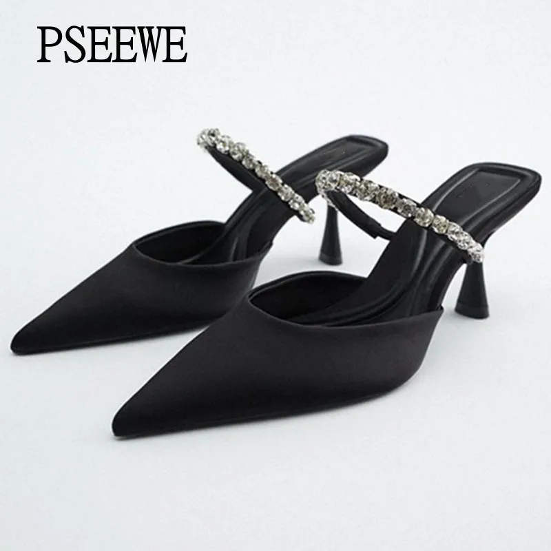 

PSEEWE 2024 Black Slingback Heels Sandals Woman Shoes Summer Heel Shoes Pointe High Heels Women Pumps Elegant Mules Ladies Shoes