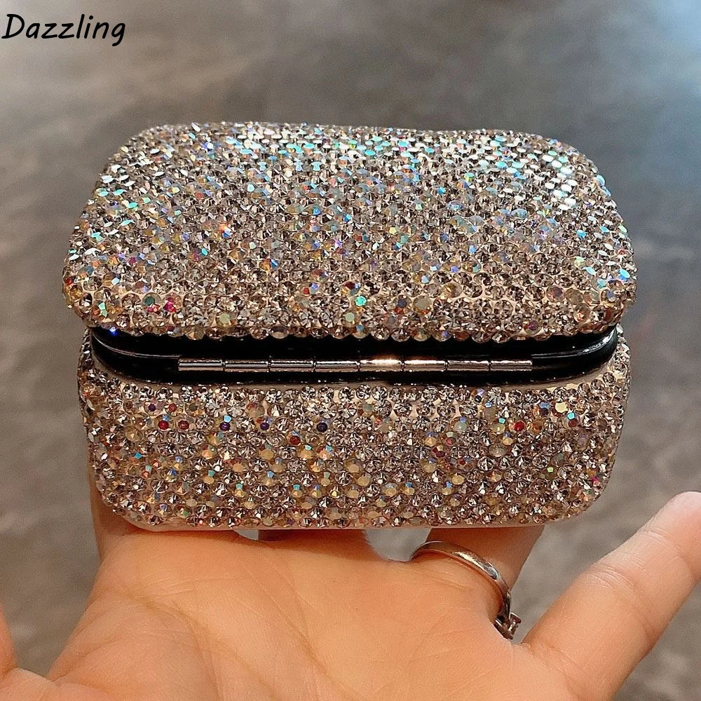 

Bling Mini Jewelry Box with Mirror Luxury Rhinestone Diamond Jewelry Box Portable with Makeup Mirror Necklace Storage Case