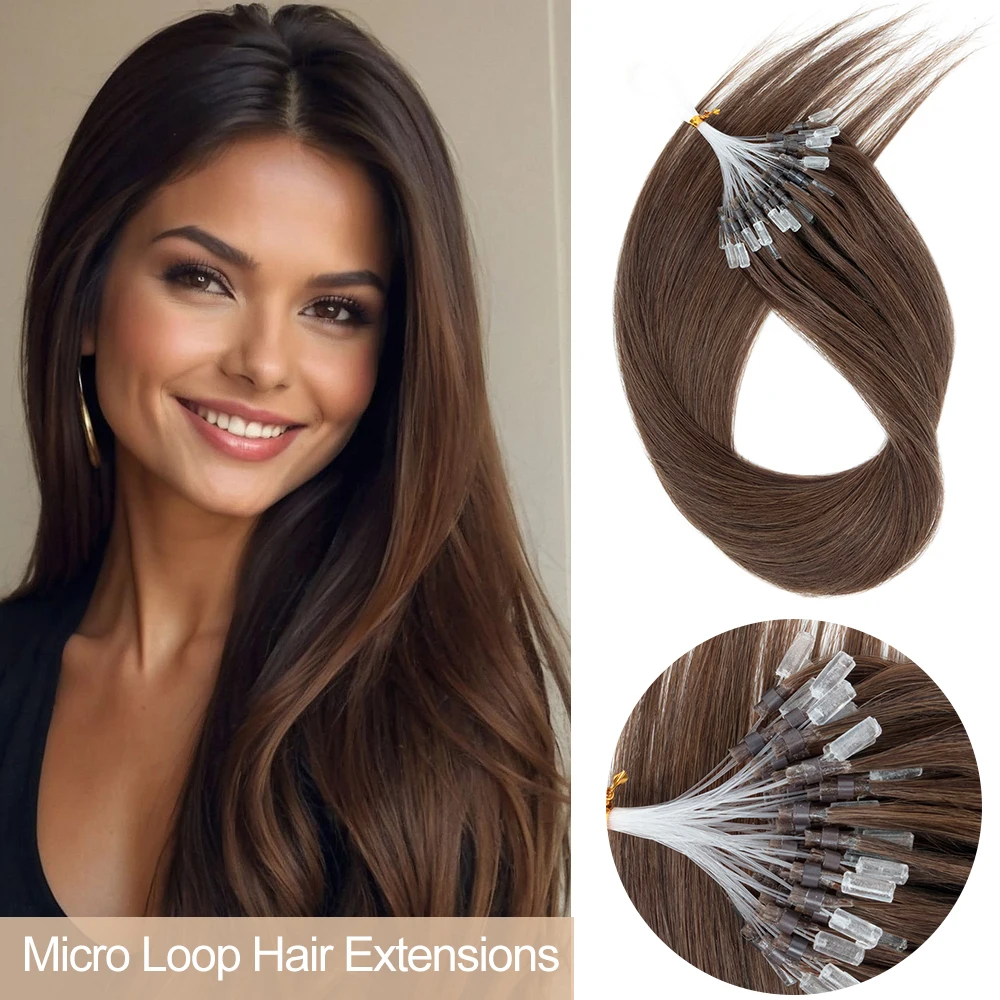 50G Thick End Micro Loop Hair Extensions Human Hair Soft Keratin Microlink Invisible Fish Line Natural Microbead Hair Extensions