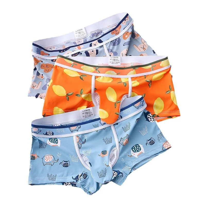 Fashion Printed Male Panties Ice Silk Seamless Men\'s Underwear Breathable Sexy Long Elephant Nose Pouch Underpants Boxer Shorts