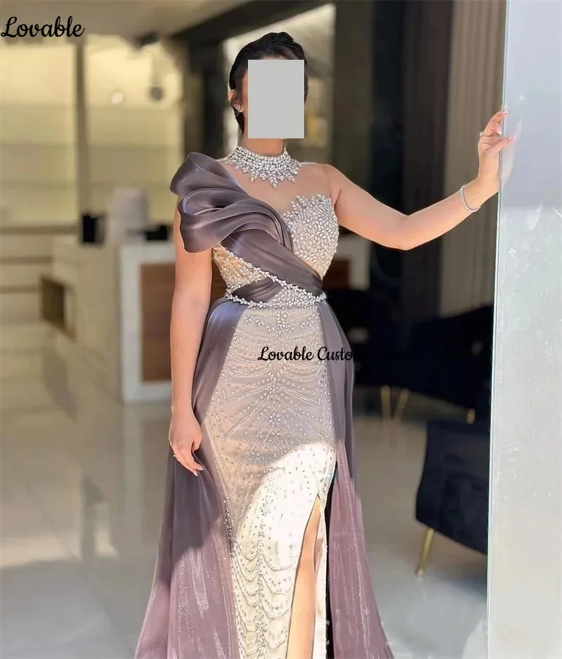 Customized فساتين سهرة Sheath One-Shoulder Floor-Length Beadings Luxury Evening Dresses Sleeveless Zipper Up Lining Prom Dresses image 2