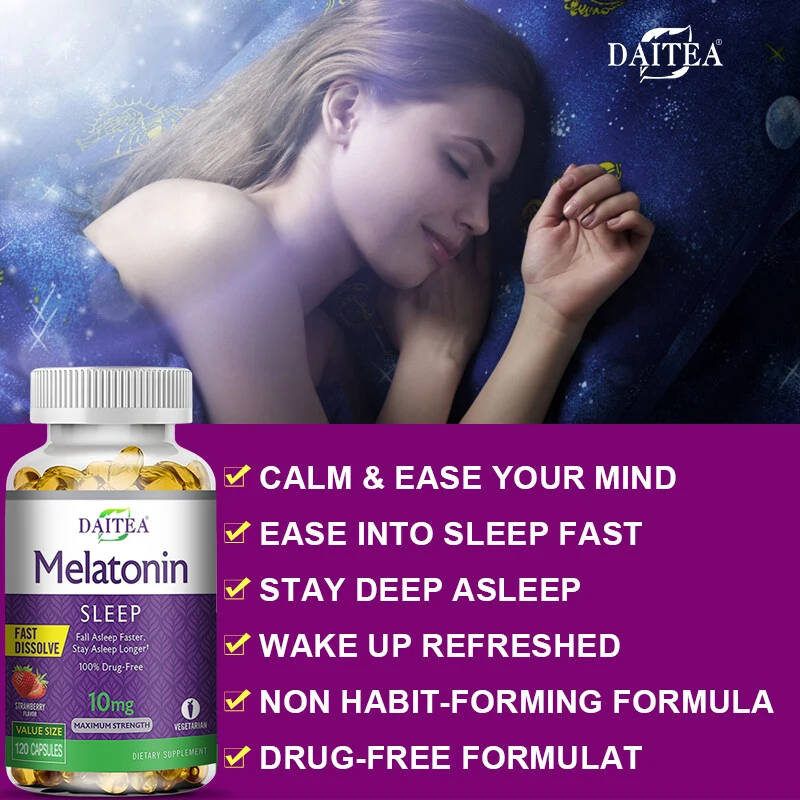 Melatonin 10mg - Sleep Aid Supplement, Promotes Relaxation, Supports Natural Sleep Cycle Regulation, Balances Energy Levels