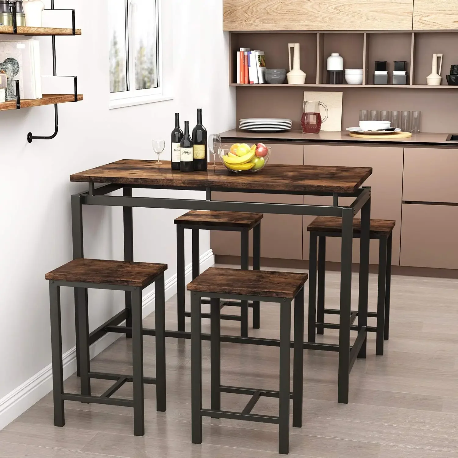 

5 PCS Dining Table Set, Modern Kitchen Table and Chairs for 4, Wood Pub Bar Table Set Perfect for Breakfast Nook, Small Space Li