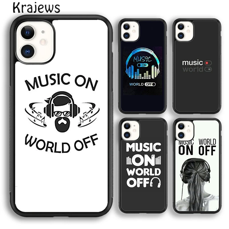 Krajews Music On World Off Phone Case Cover For iPhone 16 15 14 plus XS XR 11 12 mini 13 pro max coque Shell Fundas