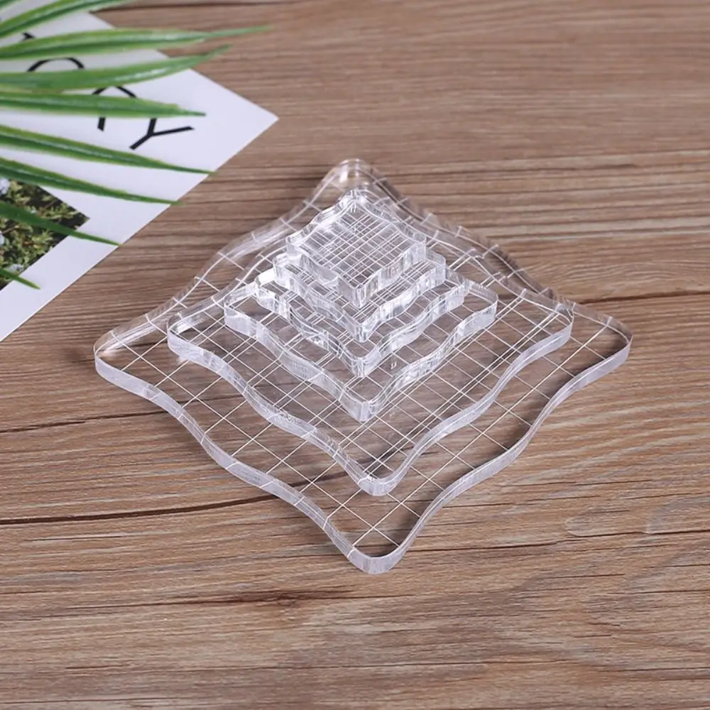 Grid Lines Plate Acrylic Stamp Blocks Transparent Card Crafts Clear Stamping Tools Handmade Tool 7 Sizes Stamp Block Pad