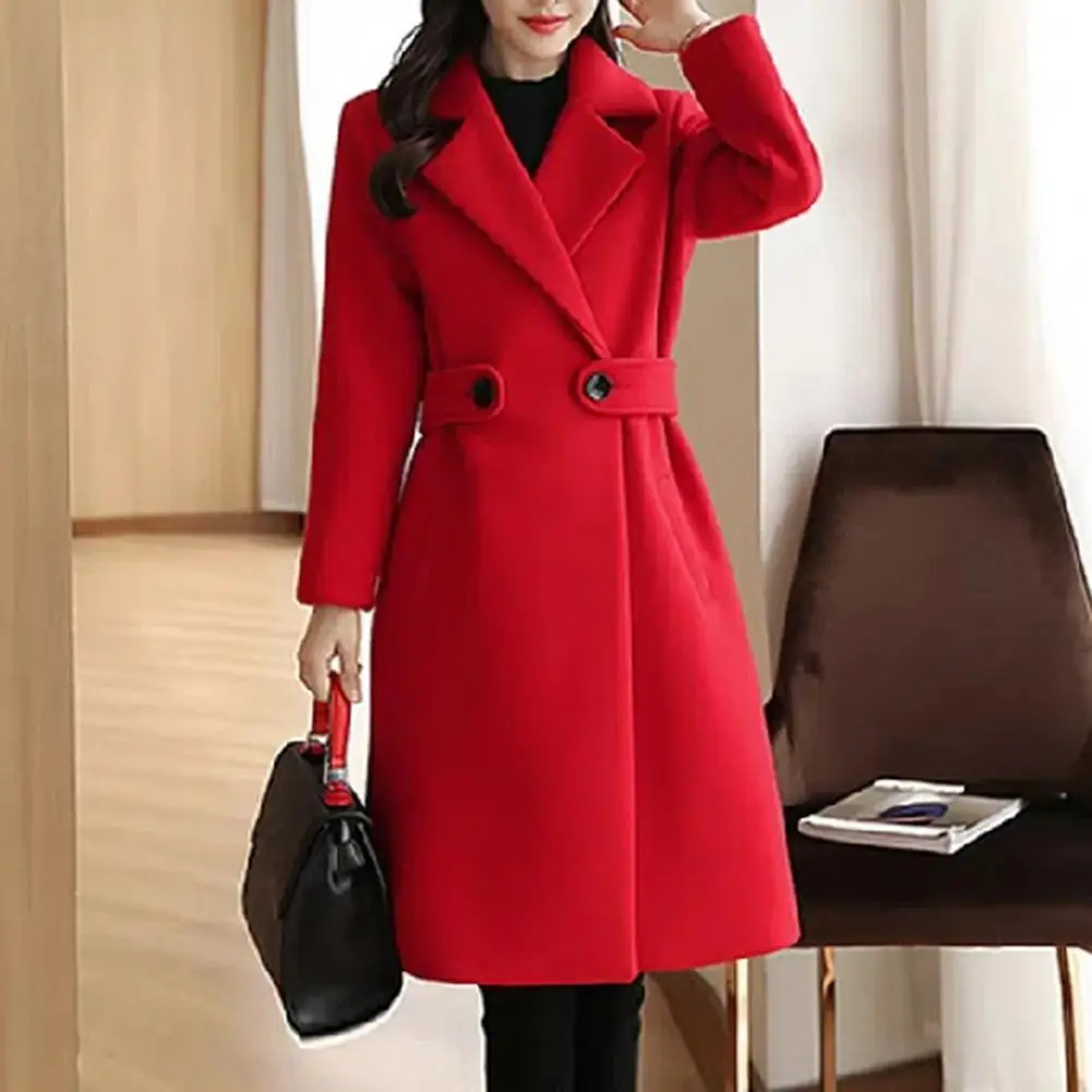 Woolen Coat Women Mid Length Belted Women Overcoat Windbreaker Woolen Coat Vintage Winter Suit Collar Coat Elegant Wool Coat