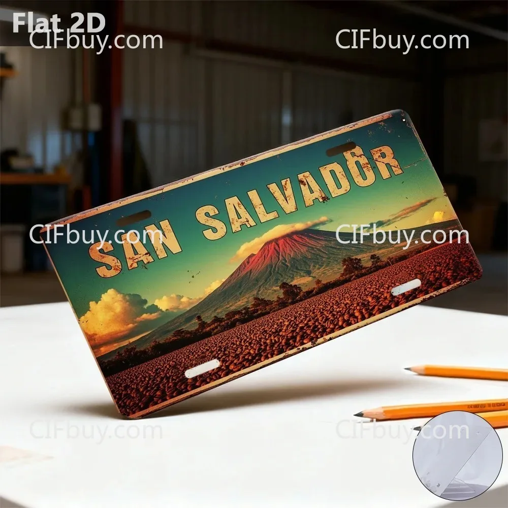 San Salvador Volcano City Custom Metal Plaque 12x5.9Inch, Travel Souvenir Wall Ornament for Cafe Garage Garden Home Decor (Decor