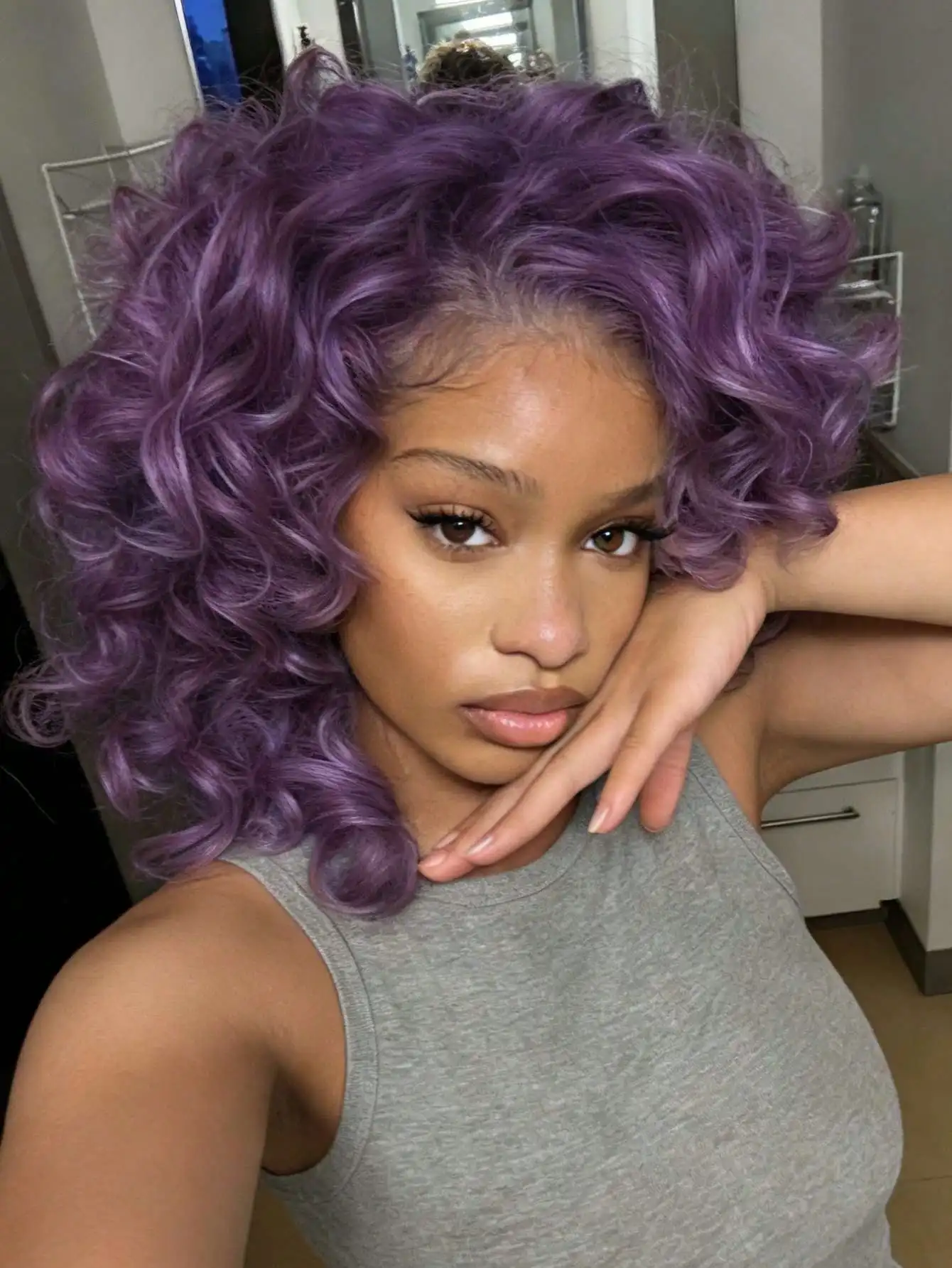 Dark Purple Short Deep Wave Lace Front Wigs Human Hair for Women 13x4 HD Transparent Kinky Curly Glueless Wigs Human Hair 250 Density Violet Purple Bob Human Hair Wigs with Baby Hair Natural Looking Ready To Wear