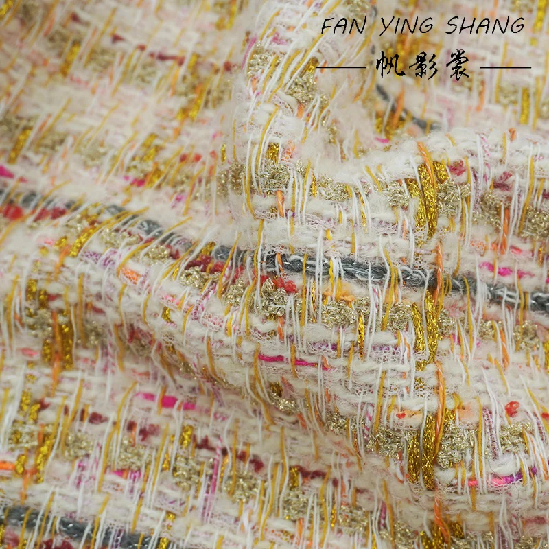 

Новая твидовая ткань 2026 года: золотистая клетка с бабочками, шерсть, для пальто, шитья, рукоделия