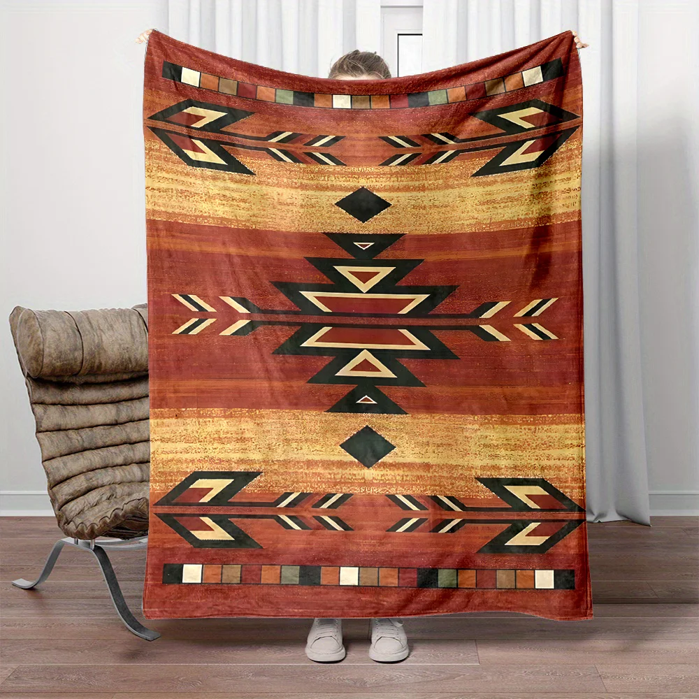 Southwest Tribal Geometric Arrow Rust Red Vintage Print Blanket,Light Flannel Throw Couch Room,Native Ethnic Retro Daily Blanket