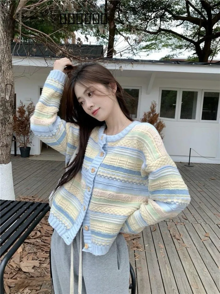 

Women's Stripe Knit Sweater Coat Spring Autumn New Sle Slimming Lazy Sle Color Blo Soft Wind Knitted Outerwear