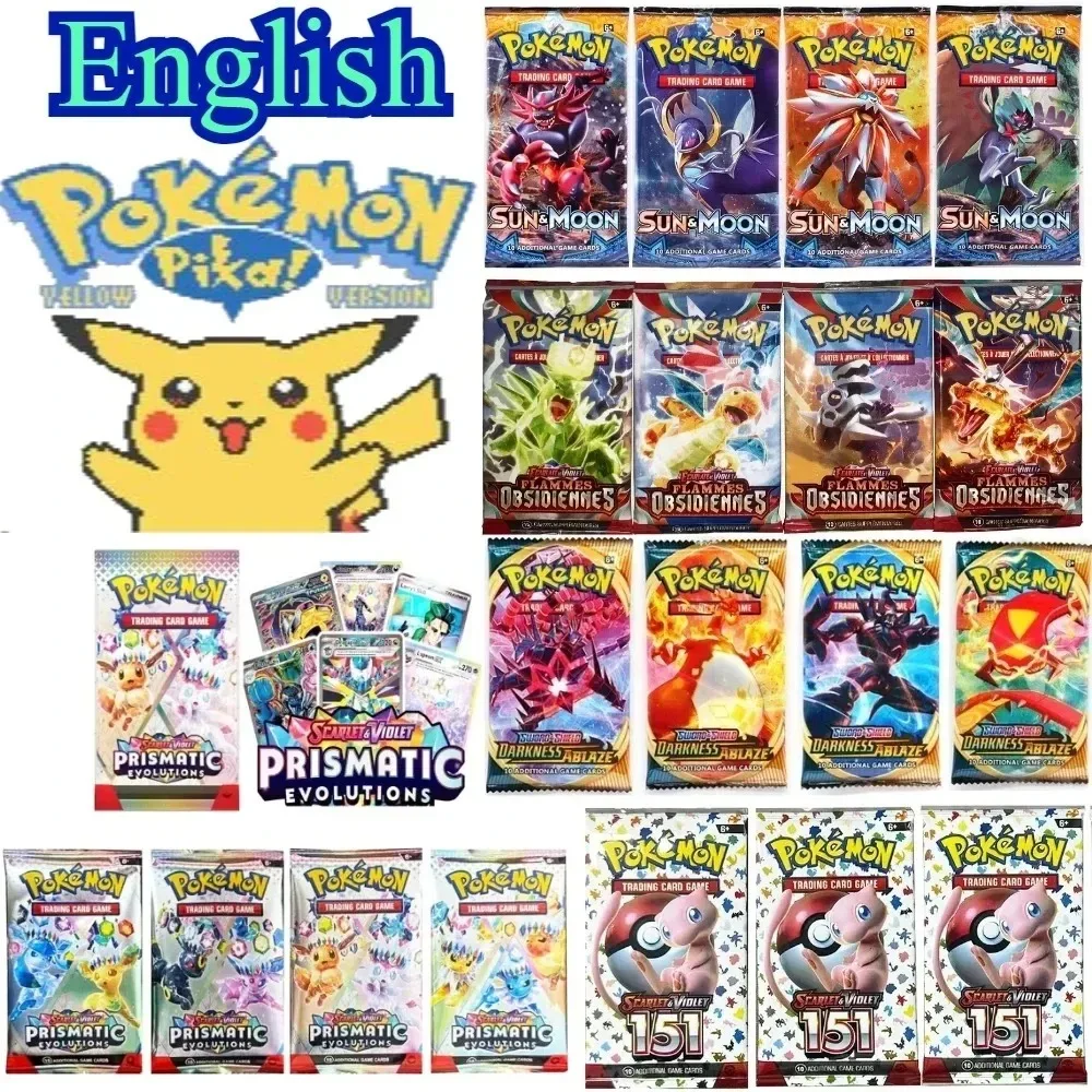 Cartas Pokémon Escarlata y Violeta, Evoluciones Prismáticas, Inglés, Booster, 360 Piezas, Juego de Cartas Coleccionables de Batalla, 40 Cartas por Caja