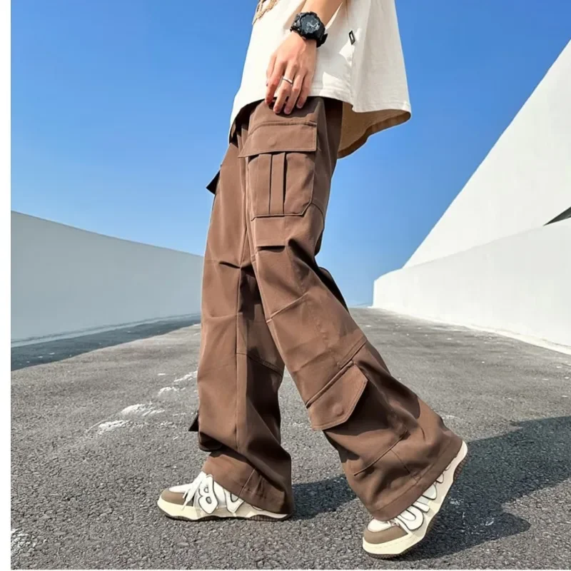 

Solid Pants Men's Spring Summer Pockets Cargo All-match Simple Leisure Trousers Loose Streetwear Trendy Chic Cozy Soft Bottoms