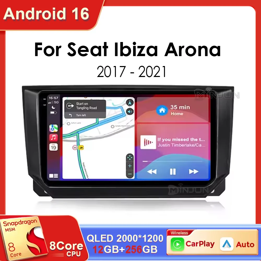 Radio para Auto Android 16 para Seat Ibiza 2017 2018 2019 2020 Qualcomm Reproductor Multimedia para Auto con Navegación GPS 4G Carplay