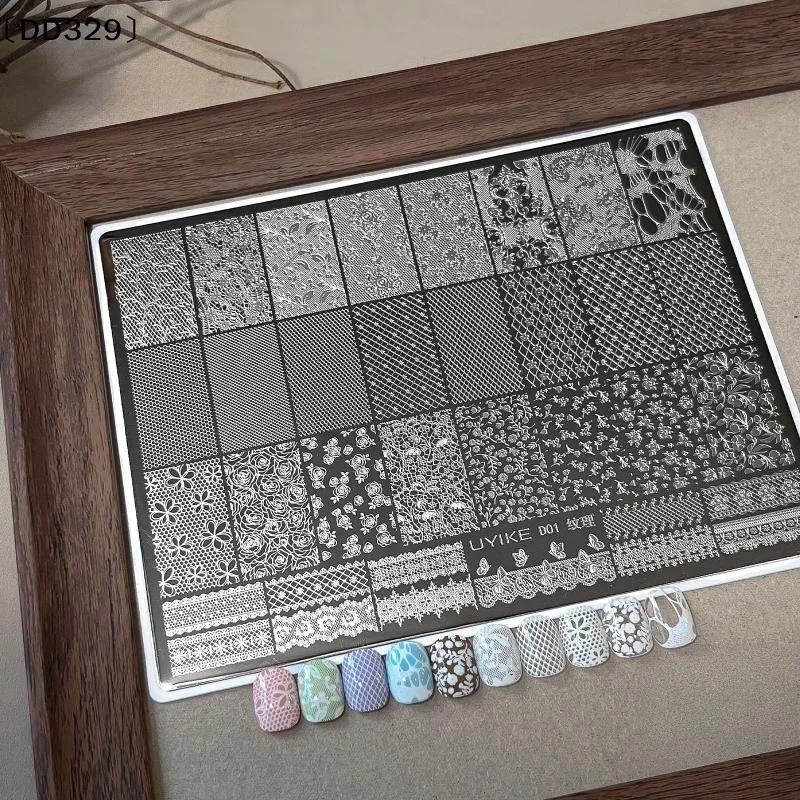 1Pcs Lace Texture Plus Nail Art Printing Steel Plate – Exquisite Floral Mesh Lace Border DIY Transfer Tool〔DD329〕