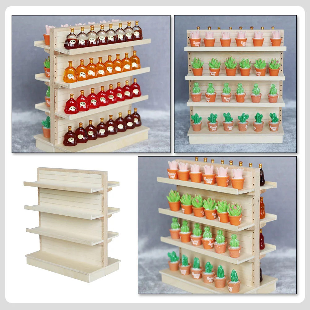 Shelf Mini Furniture Miniature Display Wooden Cabinet Store Wood Supermarket Shelves Play 12 Kids Bookcase Decoration House