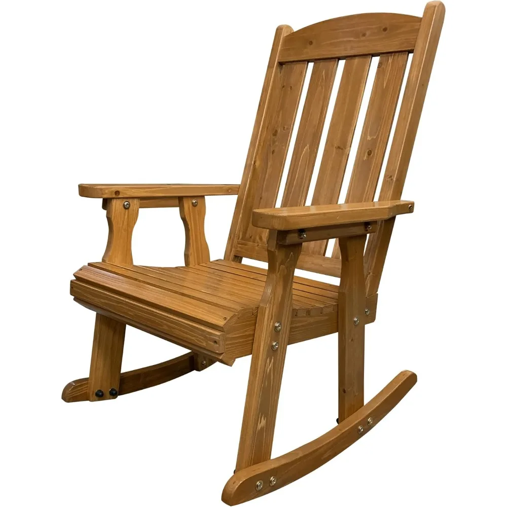 Wooden Rocking Chair with Comfortable Backrest Inclination, High Backrest and Deep Contoured Seat, Solid Fir Wood