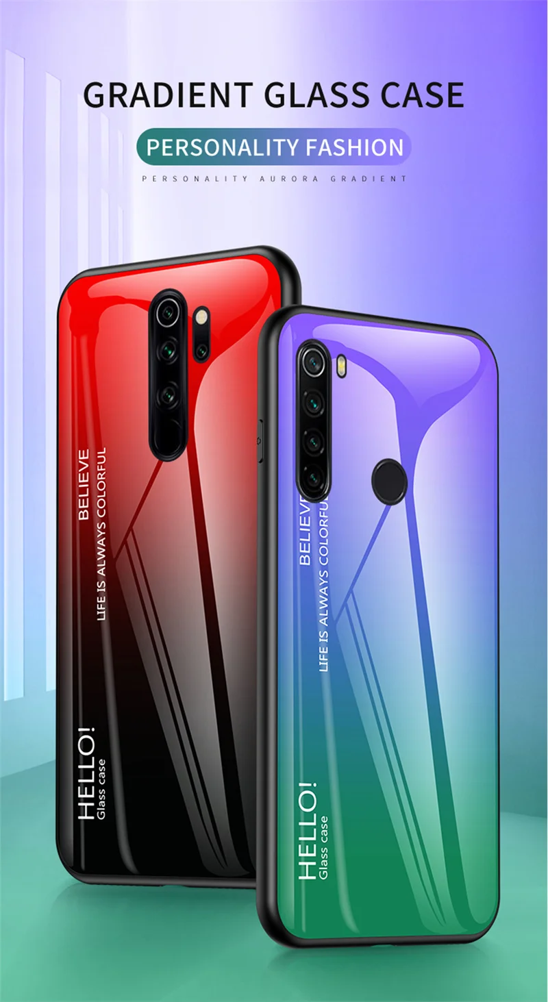Redmi Note 8 Pro Case Colored Gradient Tempered Glass Back Cover Hard Case for Xiaomi Redmi Note 8 Pro 4G M1906G7I M1906G7G