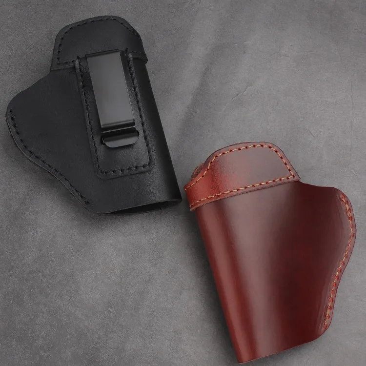 Short-style Top-Grain Leather Holster with Left and Right Side Slots and Hidden Quick-Release Mechanism