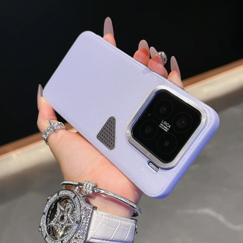 

Compatible 15 Ultra Phone Gold Armor Heat Dissipation Plain Leather Case Xiaomi 14/15 Series Full Protection Anti-Dr