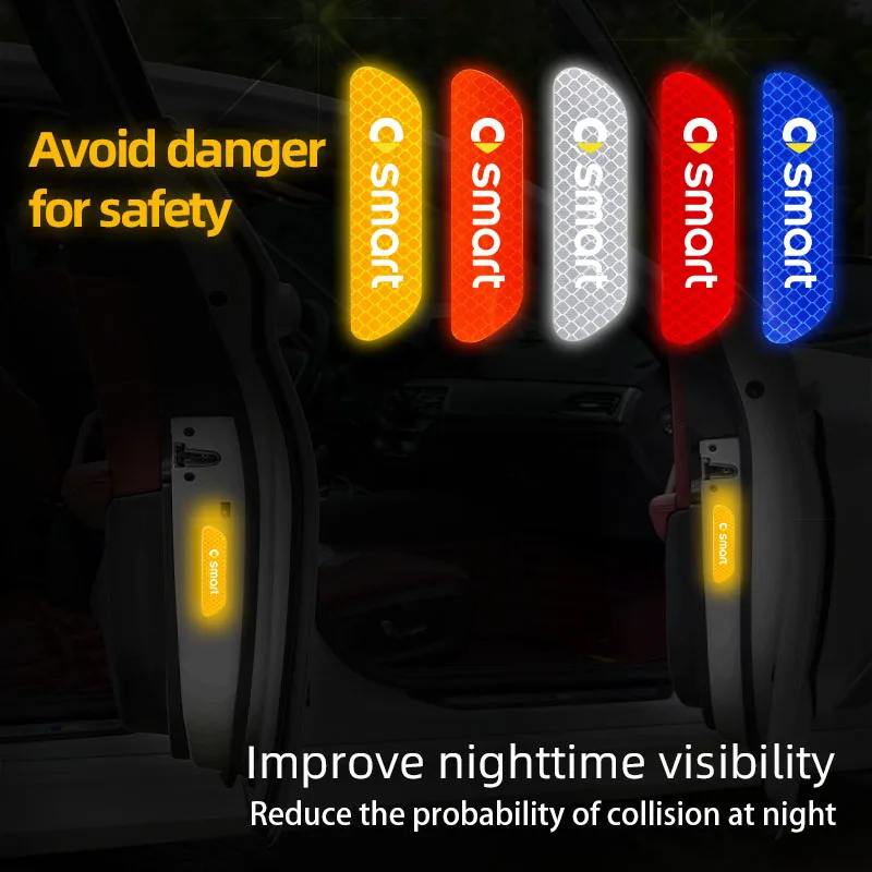 4Pcs Reflective Car Stickers Safety Warning Tape Waterproof Decal Strip For Smart EQ Fortwo Forfour 453 451 452 Roadster Wiper view 3