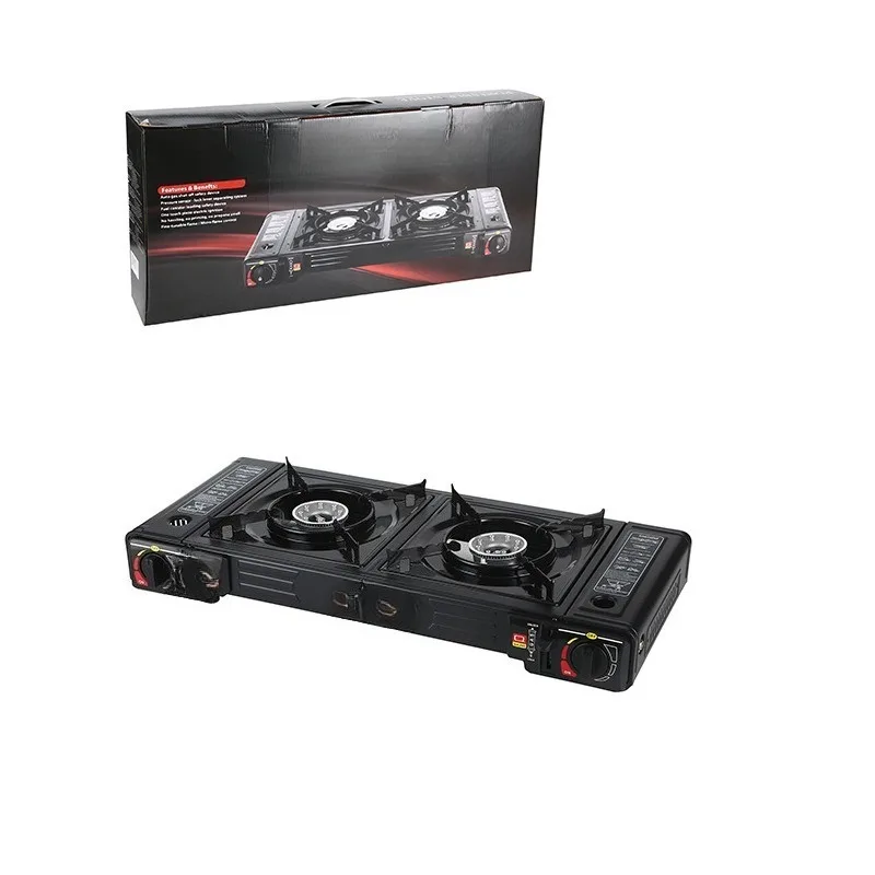 Cassette Stove Double Head Gas Stove, Double Eyes Stainless Steel  Portable Gas Stove Camping Cooker