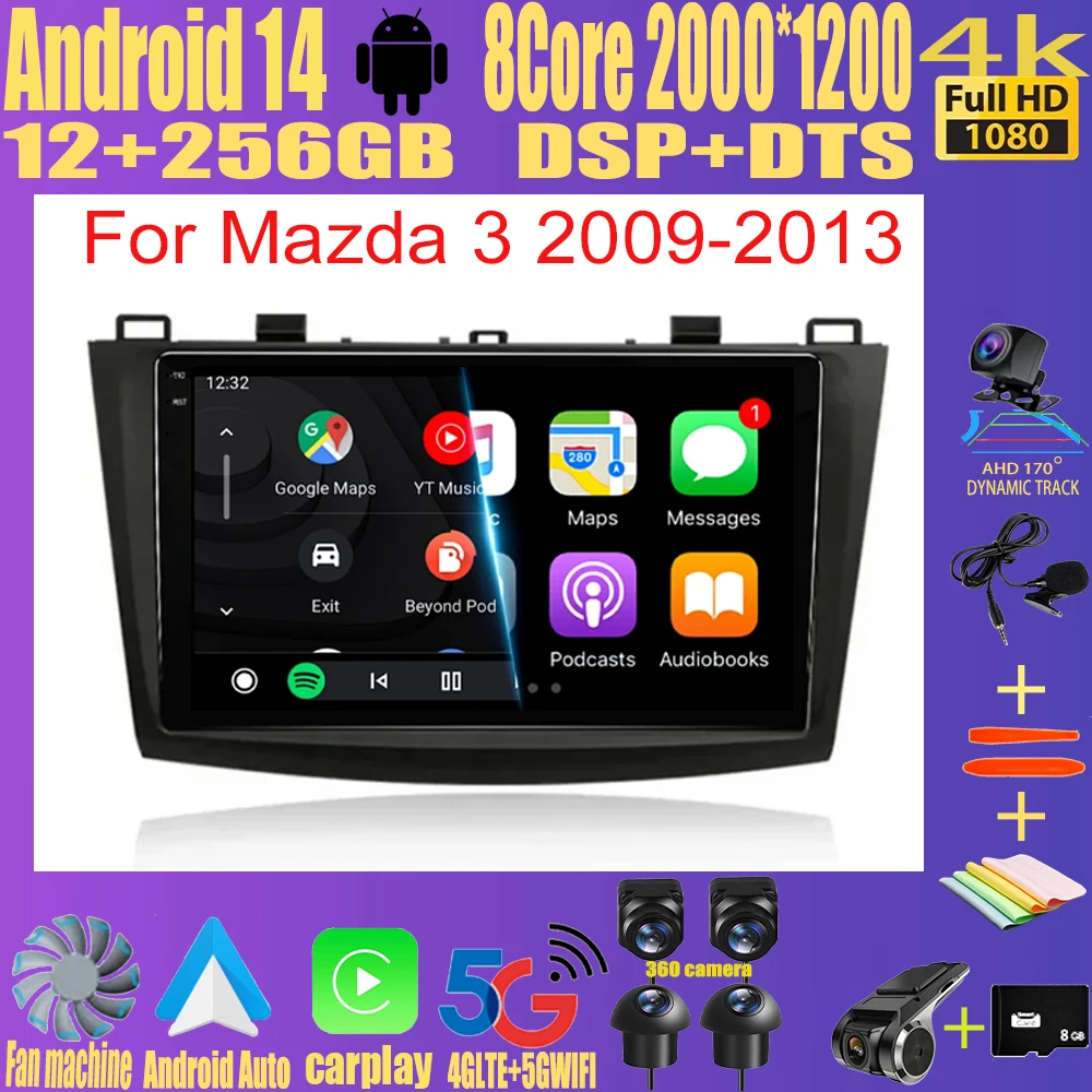 

Android 14 For Mazda 3 2009-2013 Car Radio Multimedia Player Stereo Navigation Carplay Speakers Head Unit Video Audio GPS 2 Din