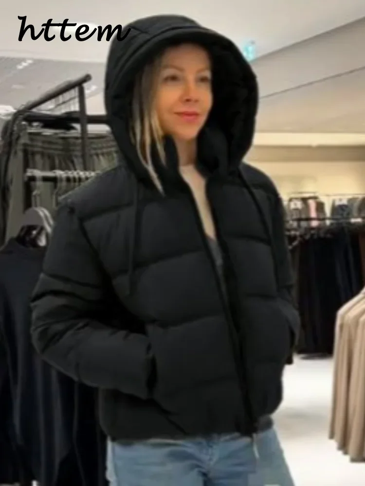 Warm Women's Puffy Solid Stand Collar Full Sleeve Pockets Jacket 2025 Winter