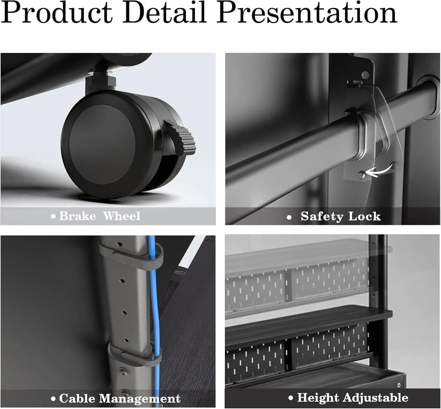 Rolling TV Stand - Portable Floor TV Stand Mount on Wheels for 40-85 Inch TV, Mobile TV Stand Cart with Wooden Shelf for Living