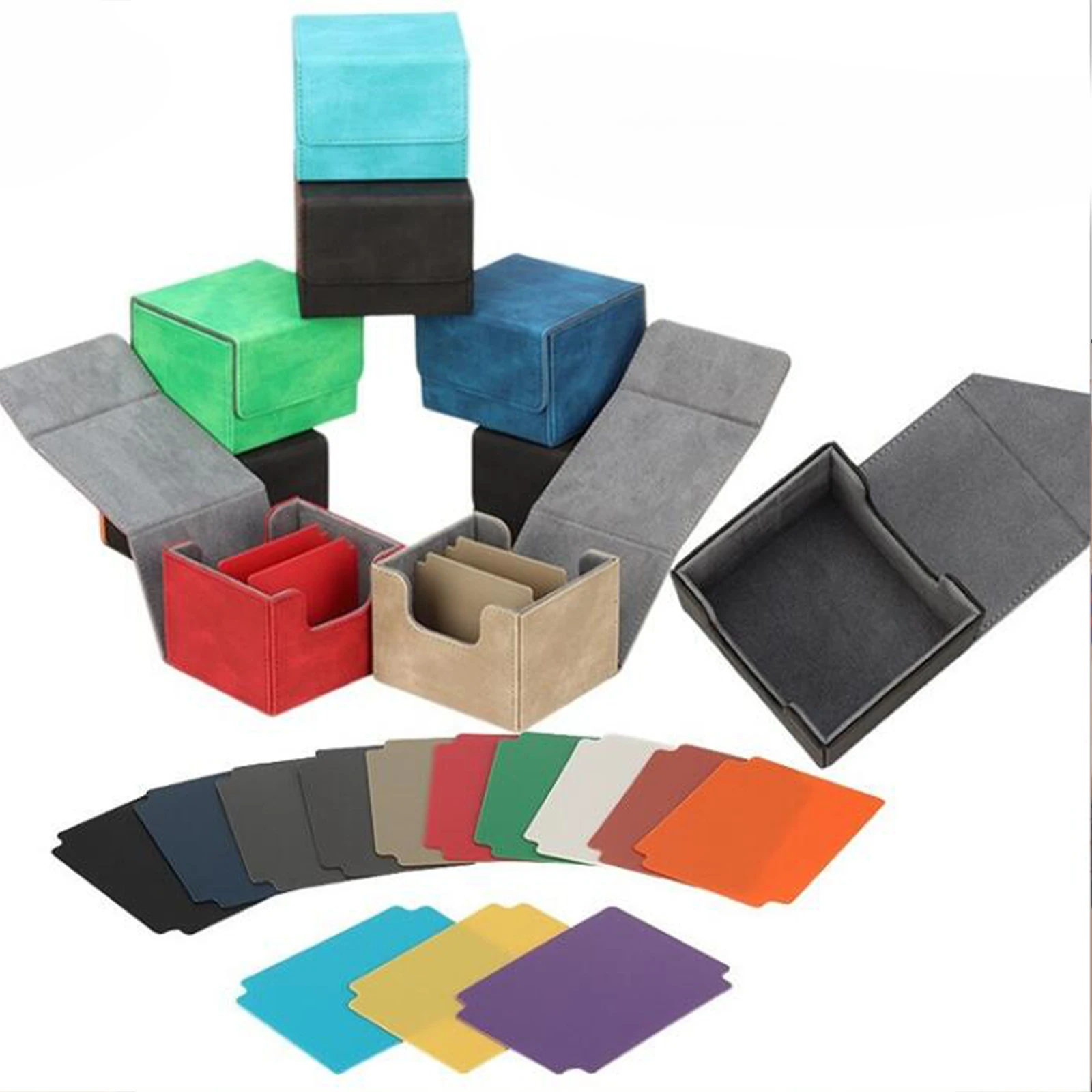 PU Leather Card Deck Box Protection Collectible Trading Card Deck Case with 2 Card Dividers Game Card Storage 140+