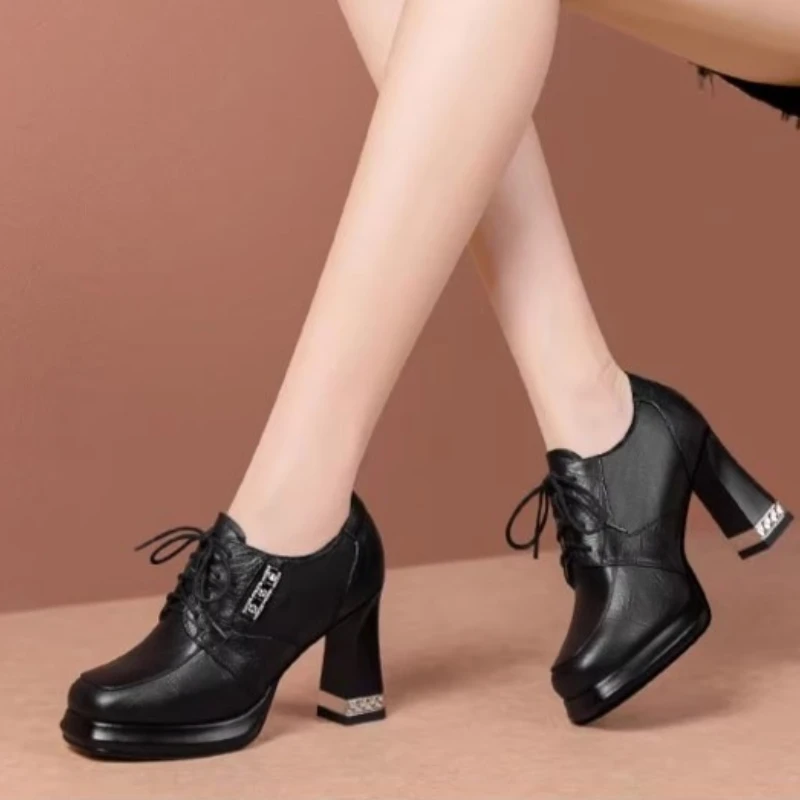 

2025 г., женская обувь высокого качества на толстой подошве, модные удобные нескользящие дышащие женские туфли на толстом каблуке