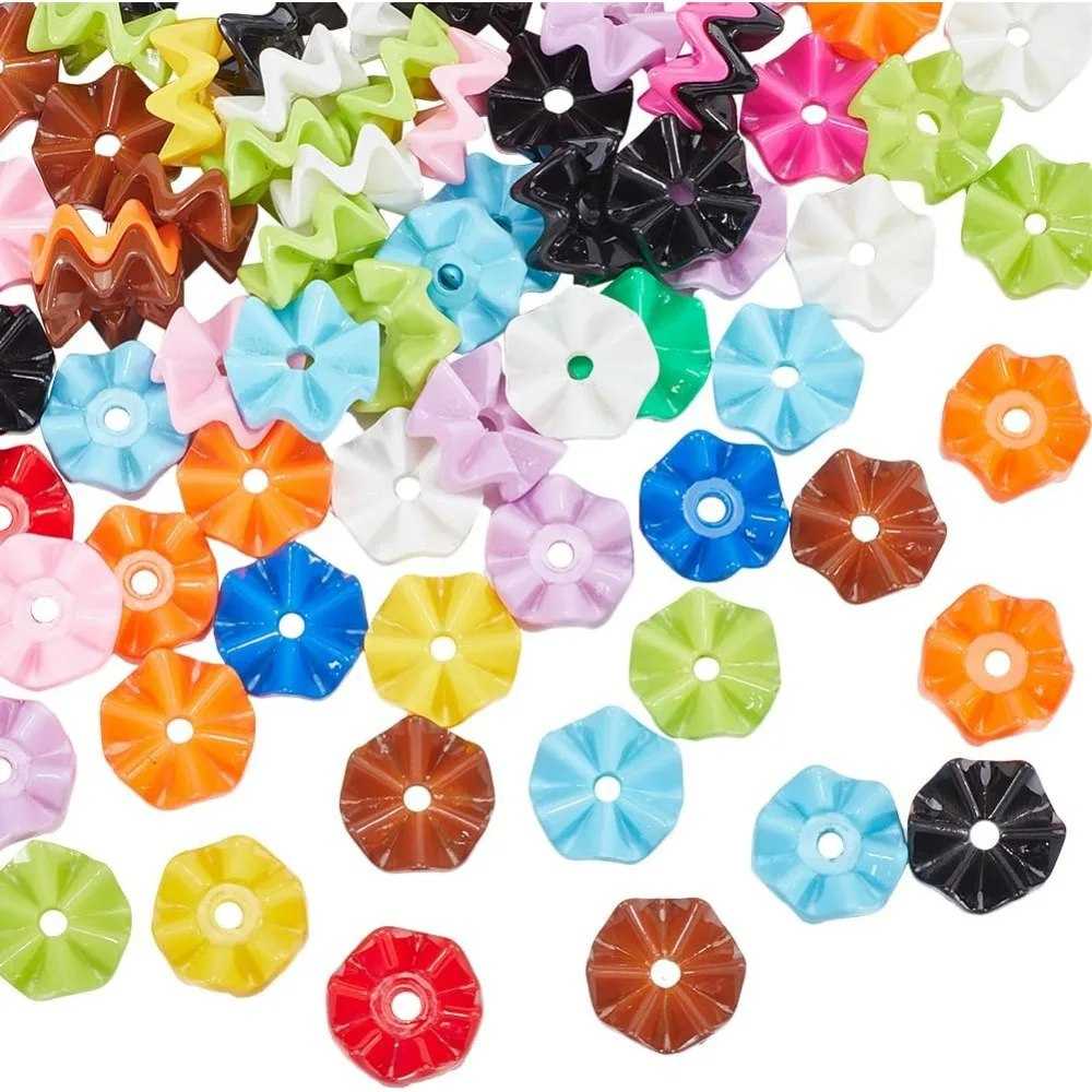

1 Box 100Pcs Wave Beads Bulk Mini Shaped Bead Acrylic Opaque Plastic Color Snowflake Flower Shape Loose Spacer Small