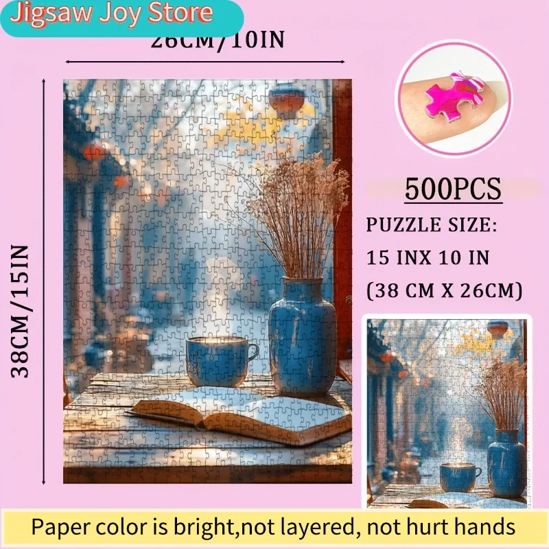 لغز صغير مكون من 500 قطعة يصور وقت قراءة القهوة، مثالي كهدية لعيد الميلاد. قطعة فنية مريحة للعطلات هذه بمقاس 15×10 بوصة