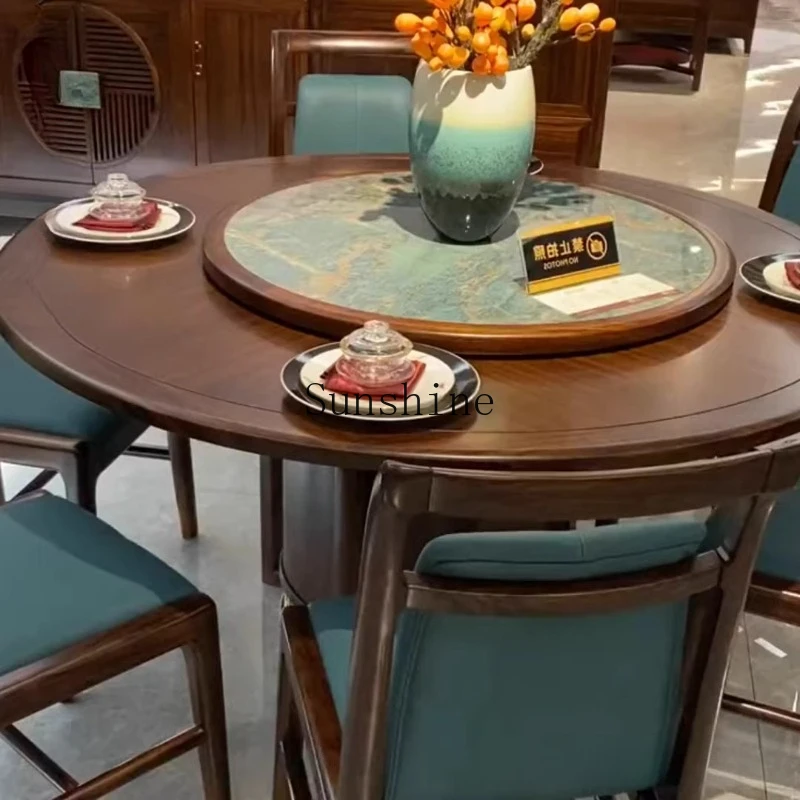 

New Chinese ebony solid wood soft bag with turntable size apartment simple dining table and chairs