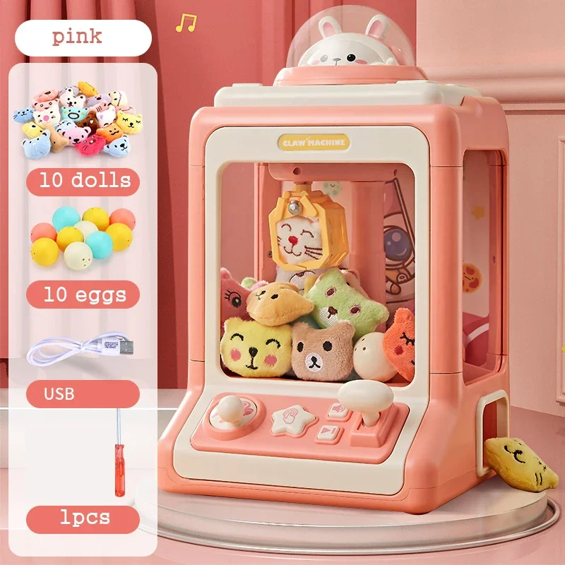 Automatic Doll Machine Toy for Kids Mini Cute Cartoon Coin Operated Play Game Claw Crane Machines with Light Music Children Toys