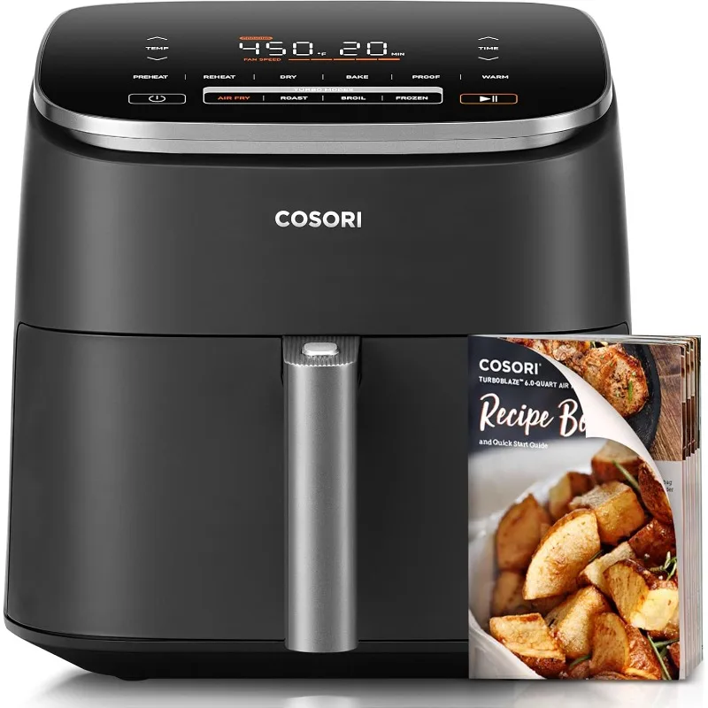 Air Fryer 9-in-1, 6 Qt, 5 Fan Speeds with 450F for Crispy, 95% Less Oil, Fast Roast, Bake, Dehydrate, Reheat,Frozen,Broil,Proof