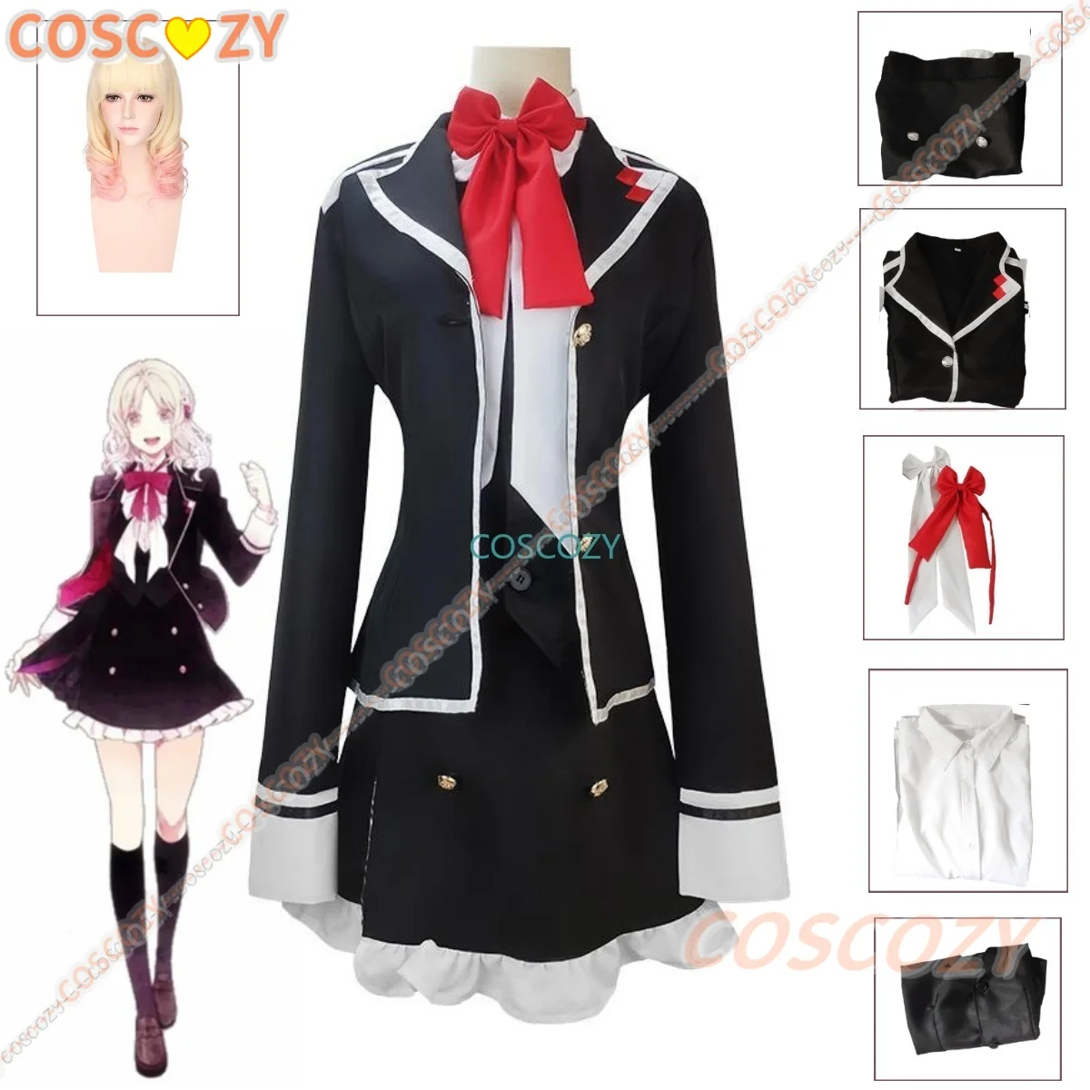 DIABOLIK LOVERS Komori Yui School Uniform Dress Outfit parrucca Anime personalizza costumi Cosplay abbigliamento donna Custom-Make Any Size