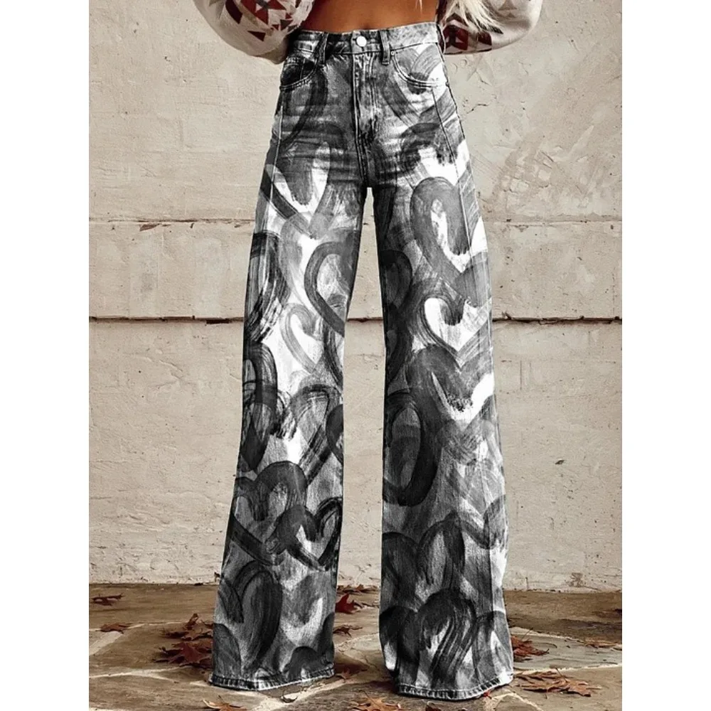 Y2K Ästhetik: Himmelblau-Sonnen-Mond-Stern-Print High-Waist Wide-Leg-Hose für Damen – Grunge Streetwear Lässige Loose-Fit-Hose Übergröße – Detail 6