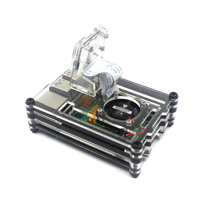 Raspberry Pi 4 B Case Support Camera Installation With Heatsinks + Camera Case Holder + Cooling Fan +9-layer Acrylic Case+Camera