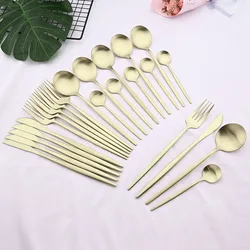 6People Champagn Gold Stainless Steel Dinnerware Flatware Set Matte Steak Knife Fork Tea Spoon Cutlery Party Kitchen Tableware