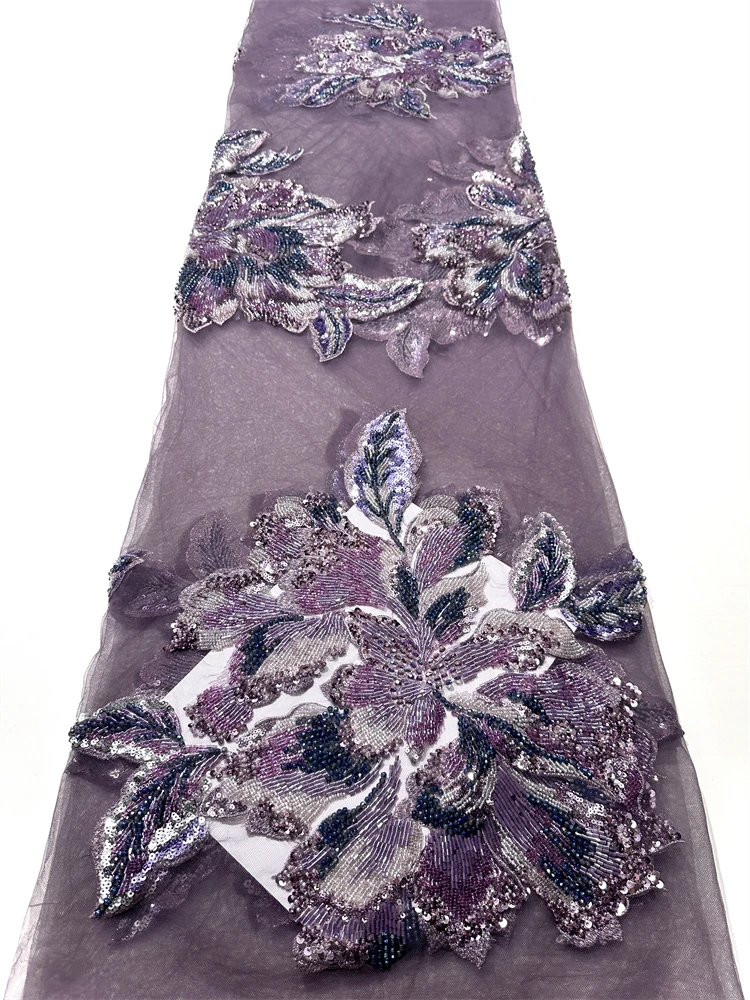 New Design High Quality 2025 African Lace Nigerian Tulle Lace Fabric Beaded Embroidery Party Dress Sequins French For Sewing