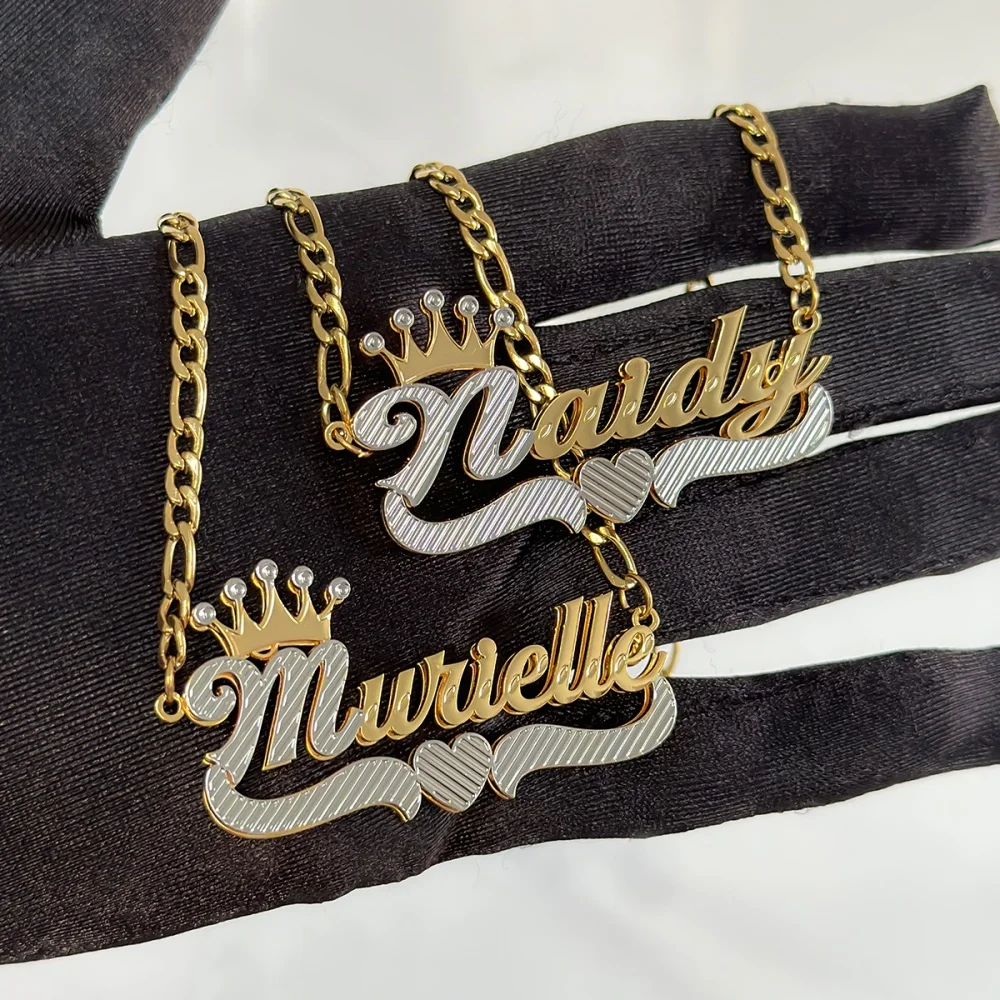 Custom Name Necklace Stainless Steel Double Plate 3D Nameplate Jewelry Bold Necklace Gift for her