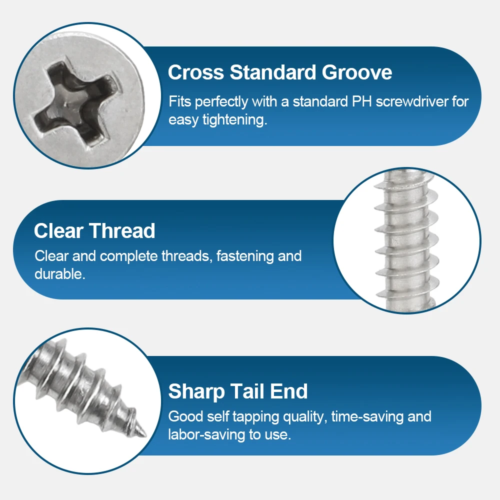 Howsheng-tornillo autorroscante de cabeza plana cruzada, 5-100 piezas, M1, M1.2, M2, M3, M4, M5, M8, 201, acero inoxidable, Phillips KA