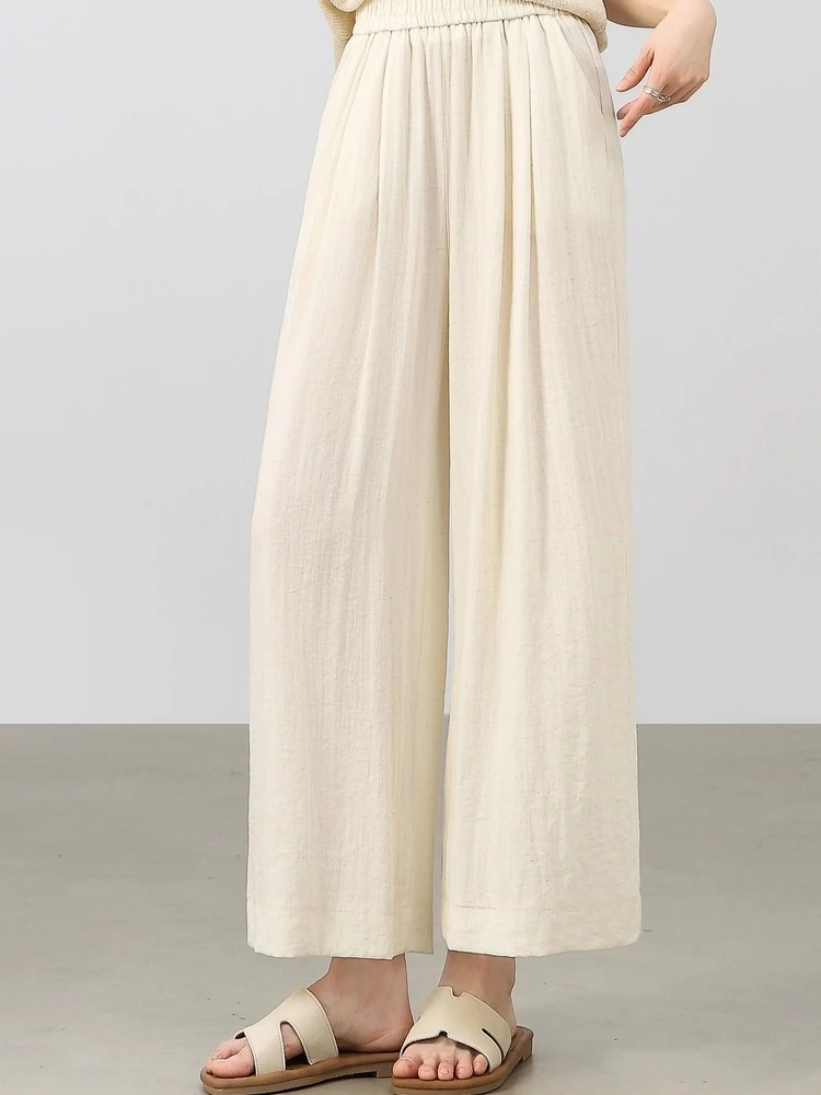SENTUBILA Simple Commuting Pear Shaped Body Pants 2025 Summer Elastic Waist Lightweight Wide Leg Breathable Pants W52KD2331