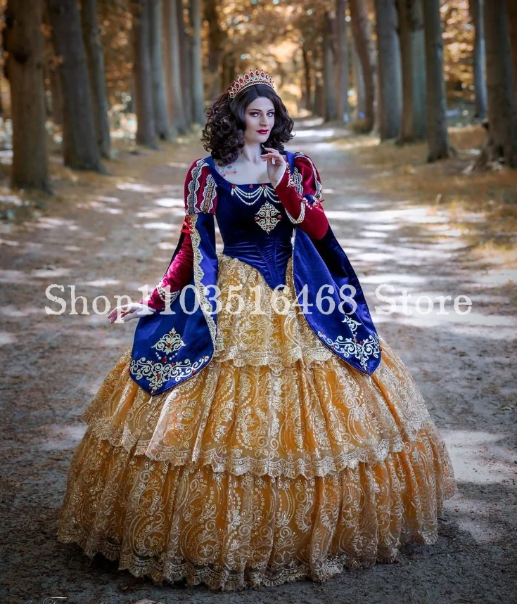 Vestido de baile de luxo vintage quadrado pescoço espartilho carcela manga longa frisado apliques halloween princesa cosplay vestido personalizado