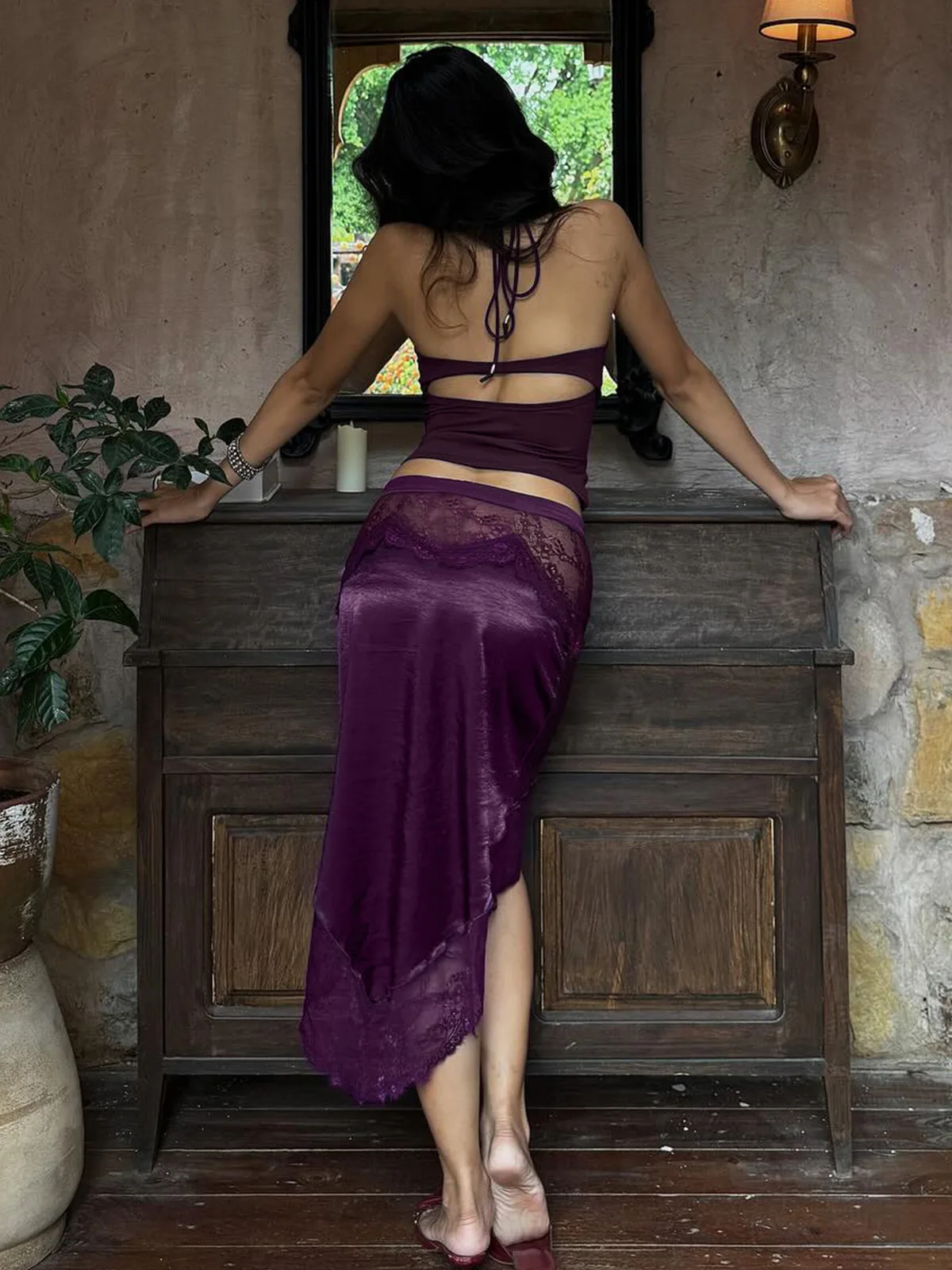 Women's Casual Hanging Neck Top Irregular Half Skirt Set Fashionable Two-Piece Suit for Autumn Spring Summer Seasons